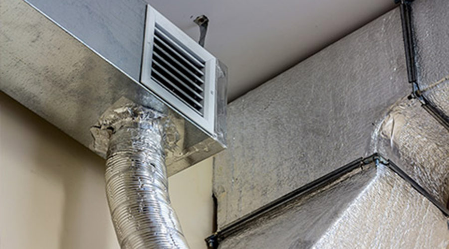 Duct system with vent and insulated ductwork, illustrating residential duct cleaning services for improved indoor air quality by Steira Air.